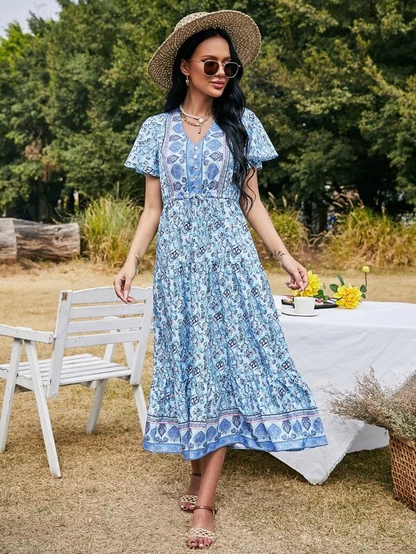 فستان الرباط منقط بالألوان بوهو